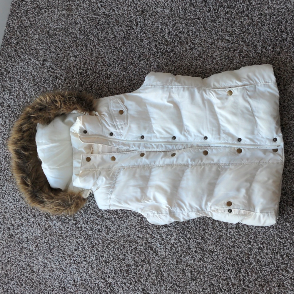 Banana Republic Fleece Lined White Puffer Vest with Removable Hood - Small